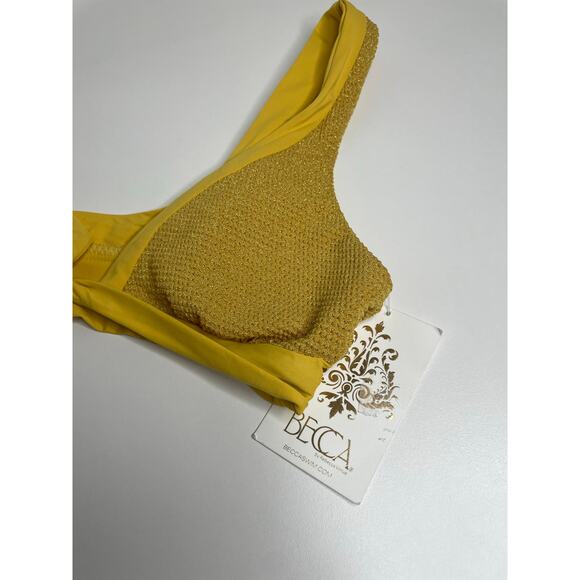 NEW Becca Womens Bikini Top Size Small Yellow Golden Sparkle - Picture 2 of 6